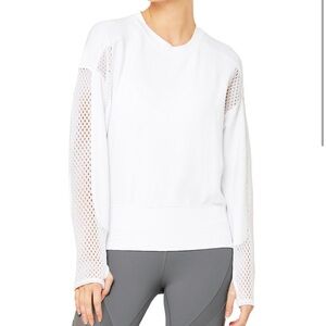 ALO Yoga White Mesh Sleeve Sweatshirt